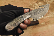 Load image into Gallery viewer, HS-841 Custom Handmade Damascus Skinner Knife With Stained Camel Bone Handle