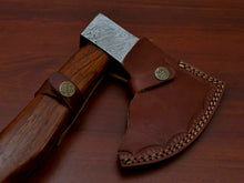 Load image into Gallery viewer, HS-1070 | Custom Handmade Damascus Hand Forged Tomahawk knife, Hatchet, Axe, Integral With Natural Wood