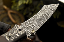 Load image into Gallery viewer, Custom Handmade Damascus Folding Knife With Brown Micarta Handle