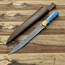 Load image into Gallery viewer, HS-268 CUSTOM HAND FORGE DAMASCUS STEEL HUNTING CAMP FILLET KNIFE RESIN