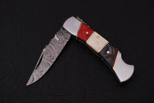 Load image into Gallery viewer, Custom Handmade Damascus Folding-Pocket Knife With Hard Wood & Bone Handle