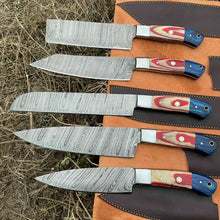 Load image into Gallery viewer, HS-129 '' Hand Forged Damascus Steel Hunting Chef Kitchen Knife Set W/ Sheath