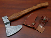 Load image into Gallery viewer, HS-1069 | Custom Handmade Damascus Hand Forged Tomahawk knife, Hatchet, Axe, Integral With Natural Wood