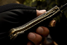 Load image into Gallery viewer, Custom Handmade Damascus Folding Knife With Brown Micarta Handle