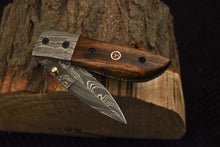 Load image into Gallery viewer, Custom Handmade Damascus Folding/Pocket Knife Liner Lock With Wood Handle