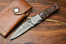 Load image into Gallery viewer, Custom Handmade Damascus Steel Blade Liner-Lock Pocket Folding Knife| Ram Horn