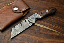 Load image into Gallery viewer, Custom Handmade Damascus Steel Blade Liner-Lock Pocket Folding Knife| HARD WOOD