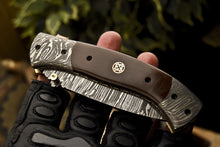 Load image into Gallery viewer, Custom Handmade Damascus Folding Knife With Brown Micarta Handle