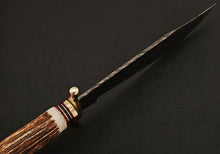 Load image into Gallery viewer, HS-344 | Custom Handmade Damascus Hunting/Bowie Knife With Stag Horn Handle
