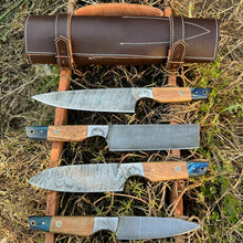 Load image into Gallery viewer, HS-127 '' Hand Forged Damascus Steel Hunting Chef Kitchen Knife Set W/ Sheath