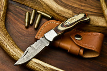 Load image into Gallery viewer, HS-1125 '' Hand Made Damascus Steel Blade Back Lock Folding Knife