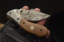 Load image into Gallery viewer, Custom Handmade Damascus Folding/Pocket Knife With Brown Micarta Handle