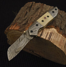 Load image into Gallery viewer, Custom Handmade Damascus Folding/Pocket Knife With Bone Handle