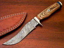 Load image into Gallery viewer, HS-522 Custom Handmade Damascus Hunting Knife With Brown Hard Wood Handle