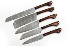 Load image into Gallery viewer, HS-228 Custom Handmade Damascus Kitchen-Chef Knives Set Lot Of Five Pecs With Wood Handle