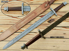 Load image into Gallery viewer, HS-1088 | Handmade Damascus Long Full Tang Viking Sword With Rose Wood Handle.