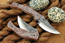 Load image into Gallery viewer, Custom Hand Engraved Folding-Pocket Knife Life Time Used With Copper Engraved Handle