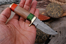 Load image into Gallery viewer, HS-794 Six Inch Custom Handmade Damascus Skinner Knife With Wood & Bone Handle