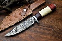 Load image into Gallery viewer, HS-319 Custom Hand Made Damascus Steel Blade Bowie Hunting Knife | CAMEL BONE