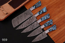 Load image into Gallery viewer, HS-205 Custom Handmade Damascus KItchen-Chef Knives Set Lot Of Five Pecs With Resin Handle