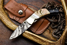 Load image into Gallery viewer, Custom Handmade Damascus Steel Pocket Folding Knife - Beautiful Ram's Horn Handle