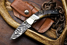 Load image into Gallery viewer, Custom Handmade Damascus Steel Pocket Folding Knife - Beautiful Ram's Horn Handle