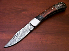 Load image into Gallery viewer, Custom Handmade Damascus Steel Back-Lock Pocket | Folding Knife | Leather Sheath - Wood Handle