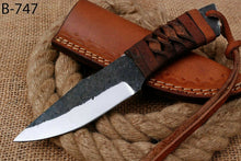 Load image into Gallery viewer, HS-755 Custom Hand Forged Railroad Steel Skinner Knife 8.0 inch Overall And Leather Cord Handle