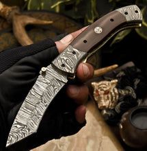 Load image into Gallery viewer, Custom Handmade Damascus Folding Knife With Brown Micarta Handle