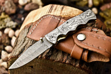 Load image into Gallery viewer, Handmade Damascus Steel Blade Liner-Lock Pocket Folding Knife| Full Damascus