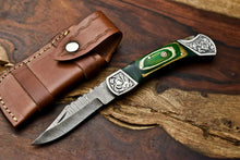 Load image into Gallery viewer, Custom Handmade Damascus Steel Pocket Folding Knife - Beautiful Hard Wood Handle