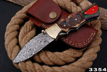 Load image into Gallery viewer, Custom Handmade Damascus Folding-Pocket Knife With Hard Wood Handle