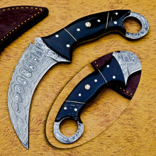 Load image into Gallery viewer, HS-893 CUSTOM DAMASCUS STEEL HUNTING/BOWIE/DAGGER KNIFE HANDLE BUFFALO HORN WITH SHEATH