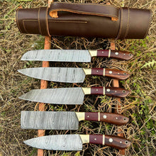 Load image into Gallery viewer, HS-128 '' Hand Forged Damascus Steel Hunting Chef Kitchen Knife Set W/ Sheath
