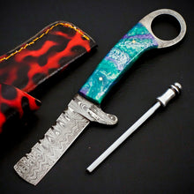 Load image into Gallery viewer, HS-962 '' Custom Hand Forged 7.5" Damascus Steel Full Tang Cowboy Bull Cutter Knife