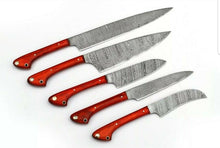 Load image into Gallery viewer, HS-229 Custom Handmade Damascus Kitchen-Chef Knives Set Lot Of Five Pecs With Wood Handle