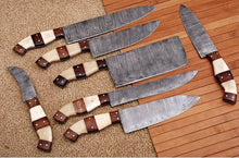 Load image into Gallery viewer, HS-133 '' 7”pieces Handmade HAND FORGED DAMASCUS STEEL CHEF KNIFE Set KITCHEN Knives SET