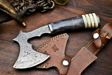 Load image into Gallery viewer, HS-1058 | Custom Hand Made Damascus Blade Hunting Hatchet Mini Viking Axe | Camel Bone