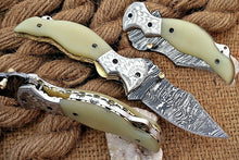 Load image into Gallery viewer, Custom Handmade Damascus Folding-Pocket Knife With Blue White Micarta+Engraved Handle