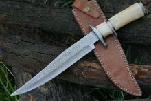 Load image into Gallery viewer, HS-311 Personalized Damascus Hunting Bowie Knife, Damascus Steel Blade, Camel Bone Hand
