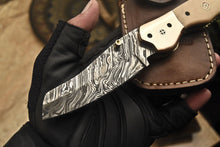 Load image into Gallery viewer, Custom Handmade Damascus Folding Knife With Camel Bone Handle