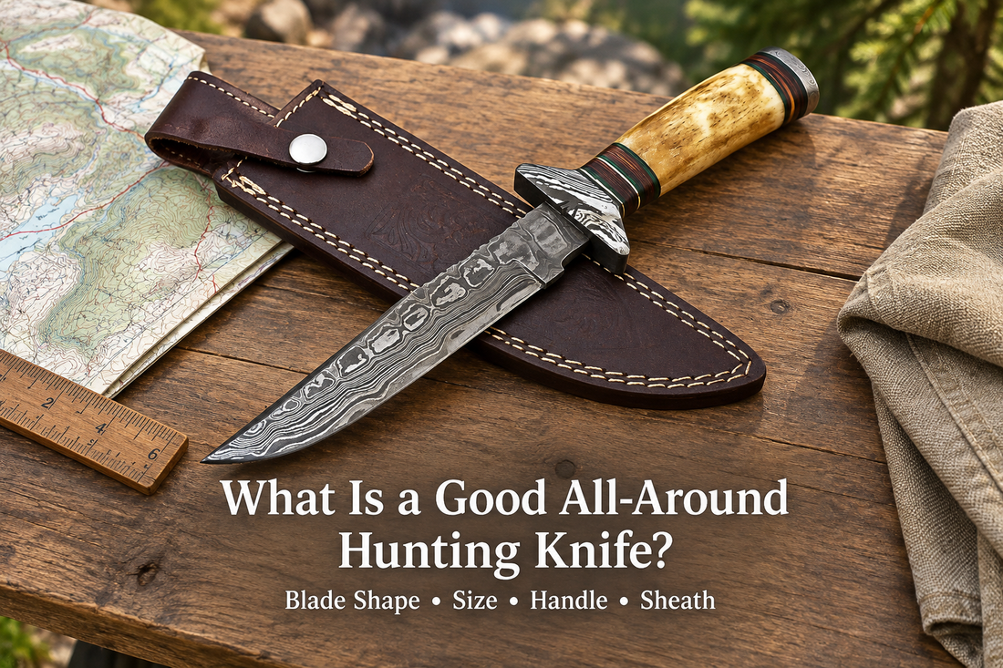 What Is a Good All-Around Hunting Knife hero banner with HS-551 Damascus hunting knife