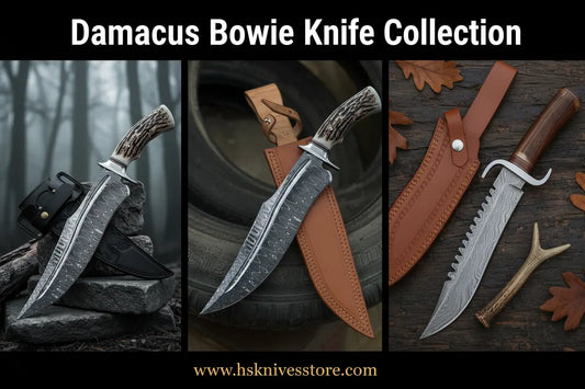 Damascus Bowie Knife with Antler & Wood Handle — The Ultimate Collector's Guide HS Knives Store