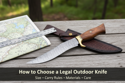 HS-353 Damascus outdoor Bowie knife with map and ruler, with centered lower blog title