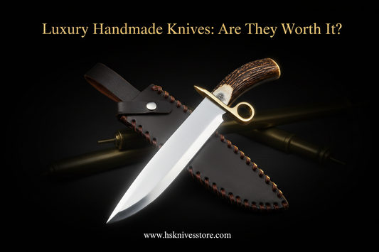 Luxury Handmade Knives Are They Worth It — D2 Steel Mirror Polish Bowie Knife with Stag Antler Handle and Leather Sheath | HS Knives Store