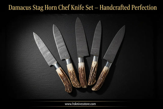 Damascus Stag Horn Kitchen Knife Set: Handcrafted Perfection for the Modern Chef HS Knives Store