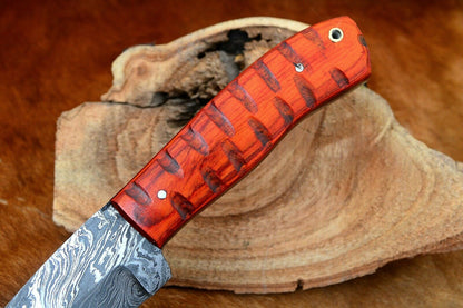 HS-800 Custom Handmade Damascus Skinner Knife With Awesome Hard Wood Handle