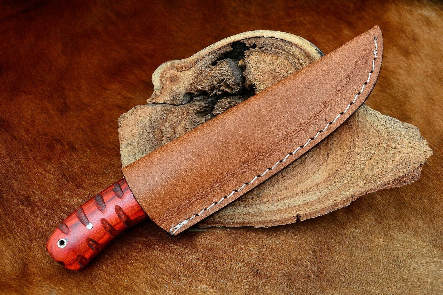 HS-800 Custom Handmade Damascus Skinner Knife With Awesome Hard Wood Handle