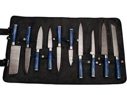 HS-251 Custom Handmade Damascus Kitchen-Chef Knives Set Lot Of Ten Pecs With Hard Wood Handle
