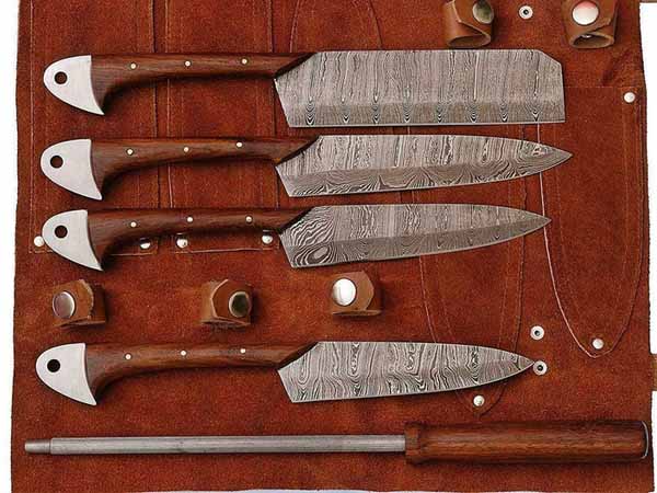 HS-254 Custom Handmade Damascus Kitchen-Chef Knives Set Lot Of 5 Pecs With Wood Handle